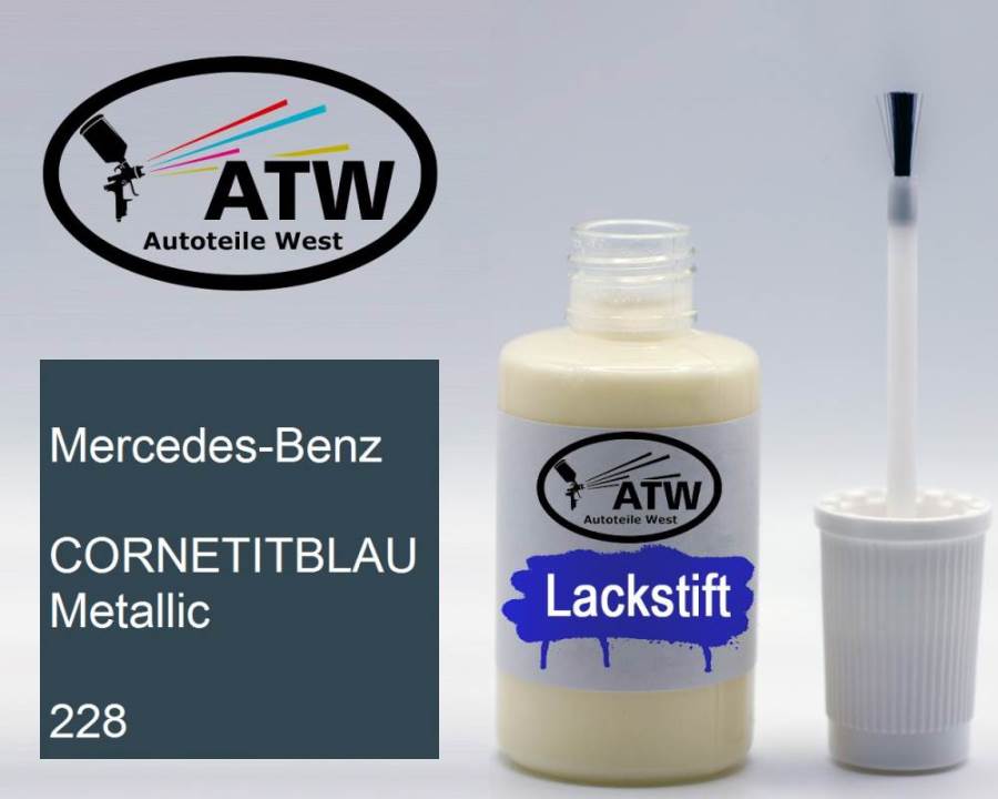 Mercedes-Benz, CORNETITBLAU Metallic, 228: 20ml Lackstift, von ATW Autoteile West.